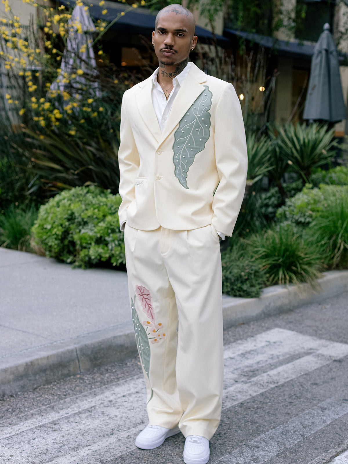 GRAF&WU Art Green Plant-embroidered Luxury Pearl Suit Jacket