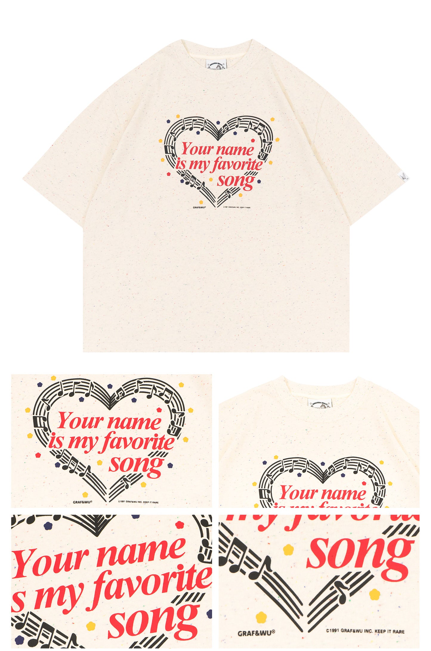 GRAF&WU Musical Notes Sweet words Print Boxy Cropped T-shirt
