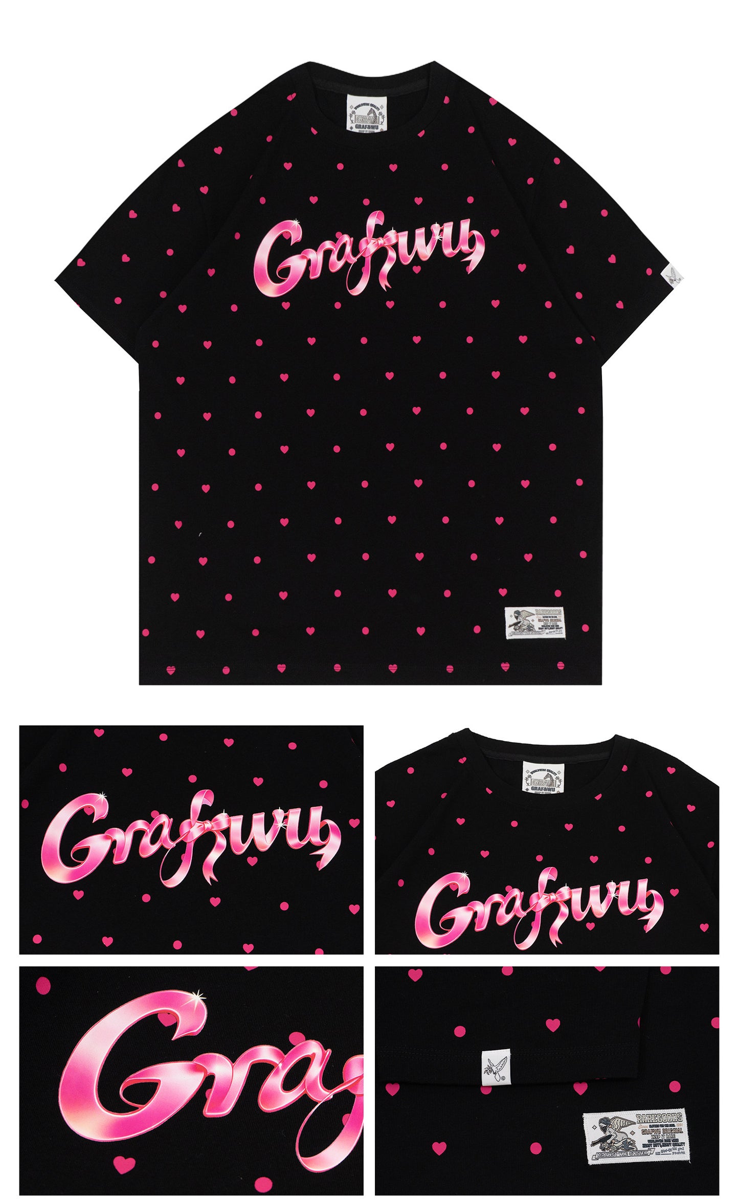 GRAF&WU Pink Ribbon Letter Mini Heart Polka Dot Cozy T-shirt