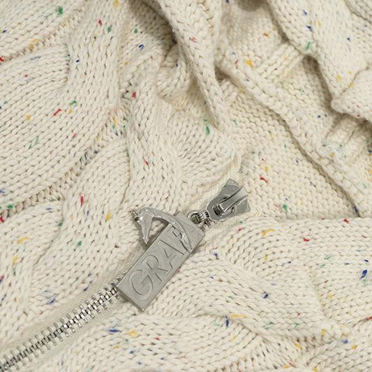 GRAF&WU Embroidered Twist Yarn Colorful Speckled Blended Zip Knit Coat