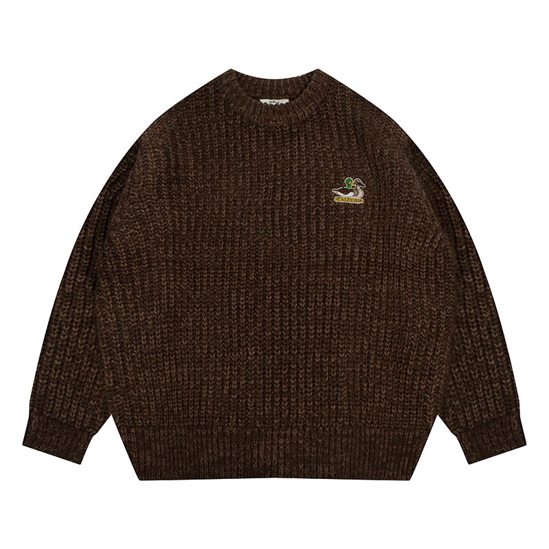 GRAF&WU Duck Couples Embroidered Badge Knitted Cable Knit Thick Sweater