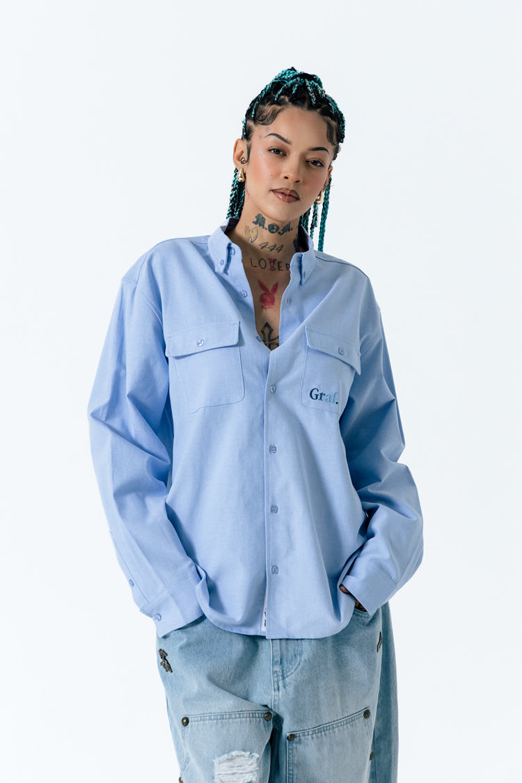 GRAFWU Brand Gradient Letter Embroidery Oxford Shirt