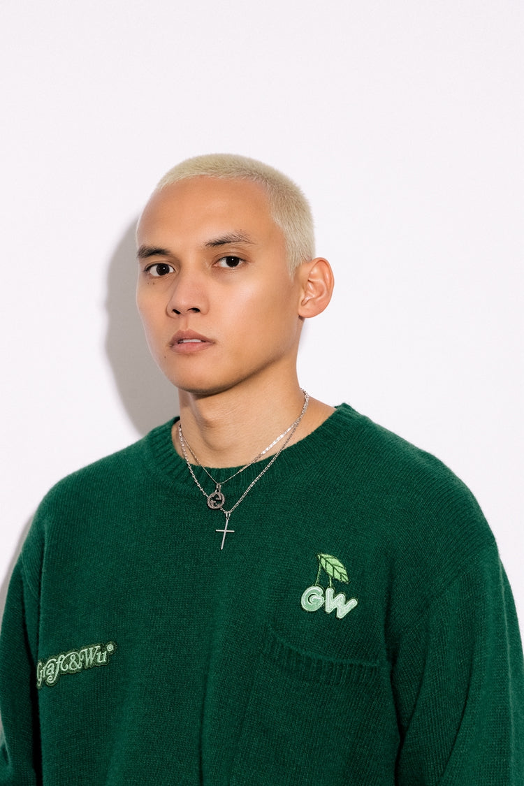 GRAF&WU 100% Goat Wool Cherry Embroidery Warm Knitted Sweater