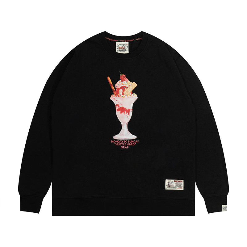 GRAF&WU Strawberry Cherry Sundae Cute Ghost Giraffe Street Hoodie