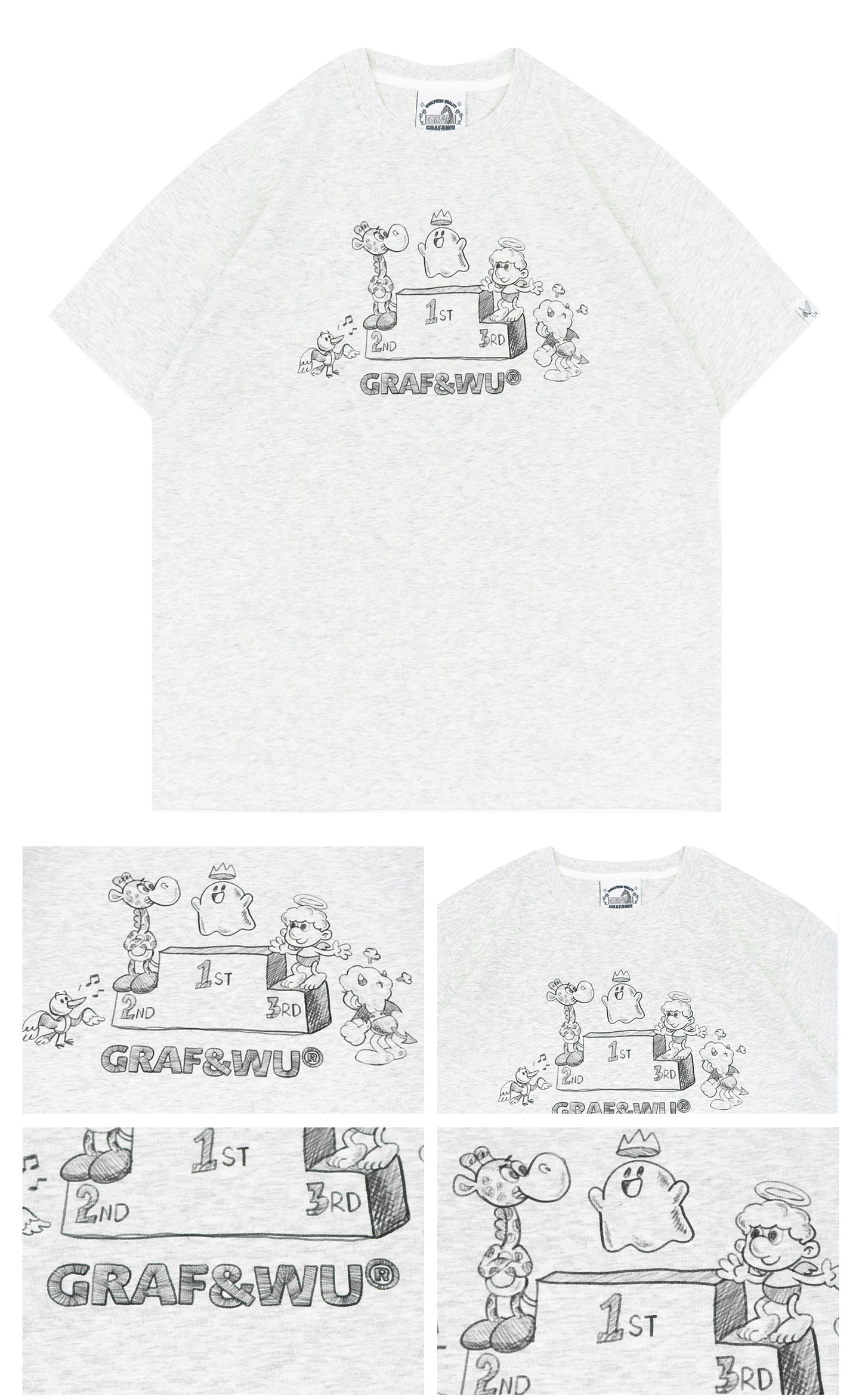 GRAF&WU IP Popularity Award Podium Cute Ghost Pencil Drawing T-shirt