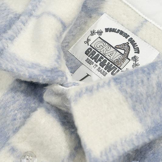 GRAF&WU Porcelain Blue Embroidered Deer Streetwear Loose Thick Shirt