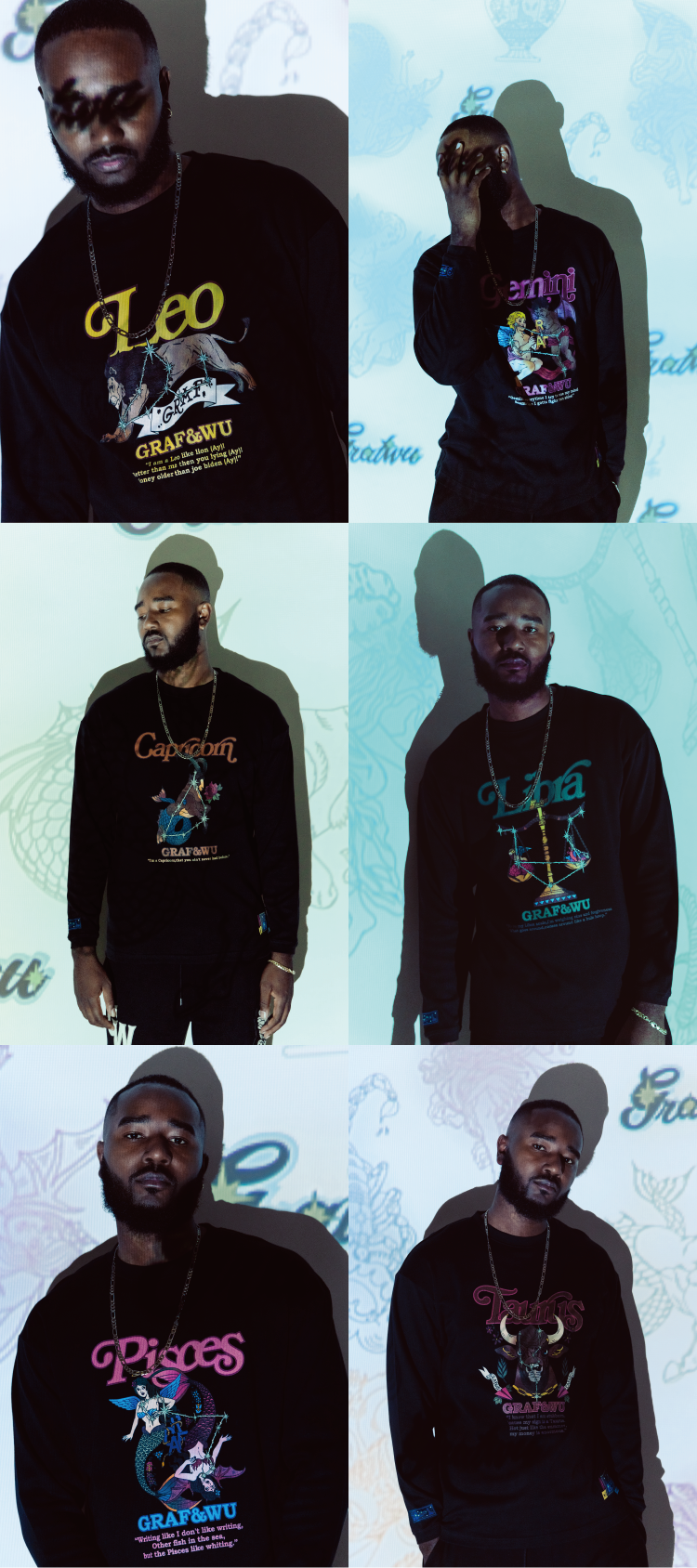 GRAF&WU 12 Signs Rap Lyrics Embroidery Print Long-sleeved Shirt