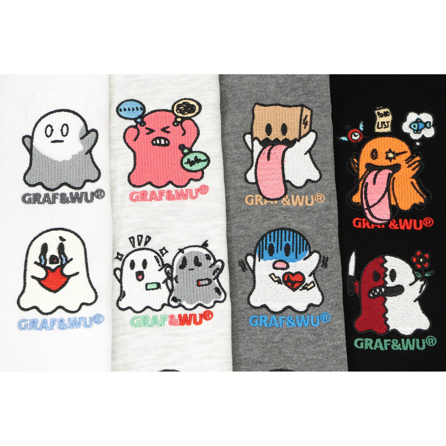 GRAF&WU 12 Mental Healing Cute Ghost Characters T-shirts