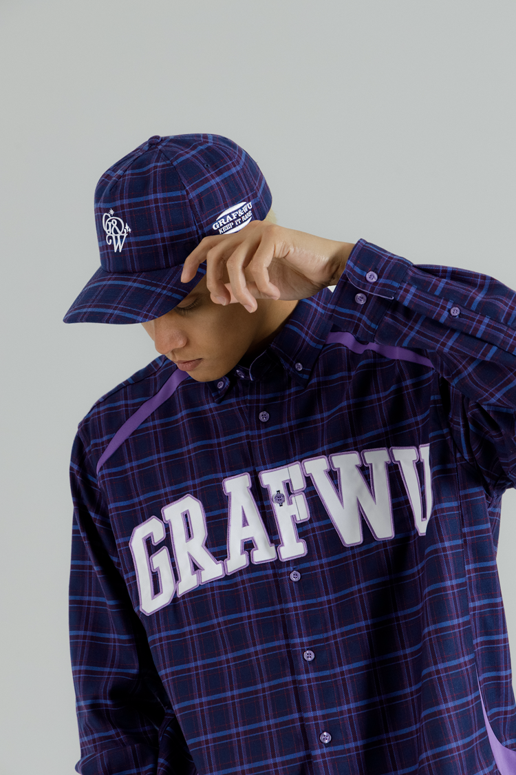 GRAG&WU Curved Letter Patch Embroidery Street Sport Shirt