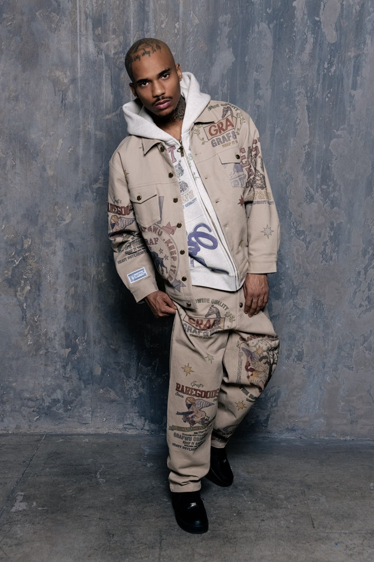 GRAF&WU Brand LOGO Angel Goddess Printing Cargo Pants