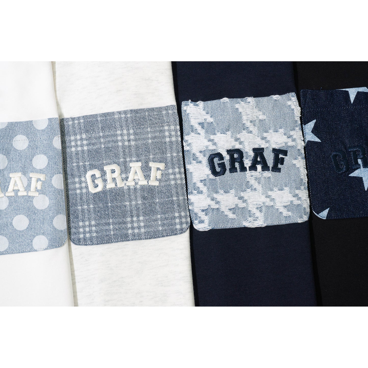GRAF&WU Washed Houndstooth Star Pattern Denim Pocket Cotton T-shirt