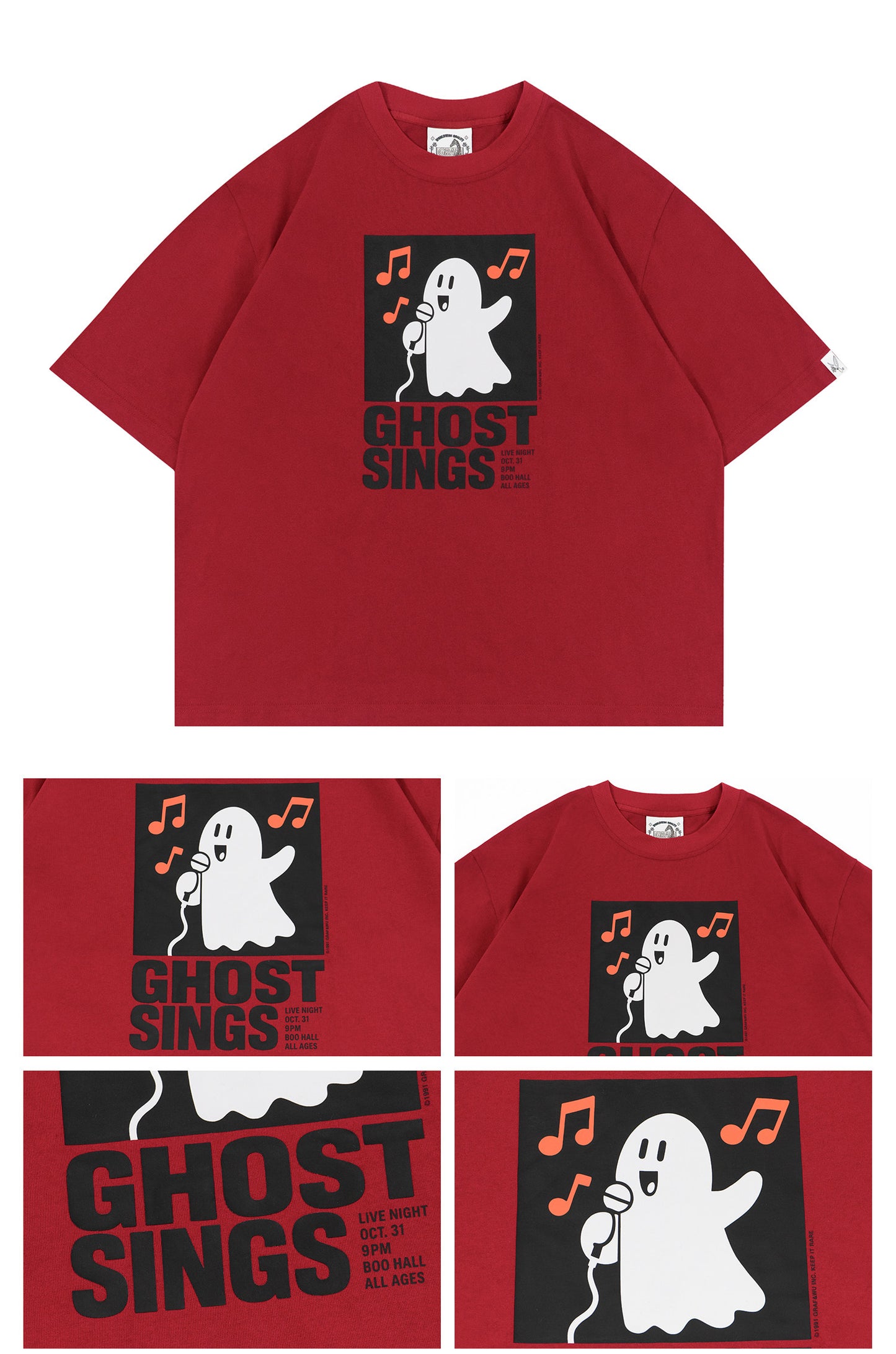 GRAF&WU Ghost Sing Retro Ghost Concert Live Poster Print T-shirt