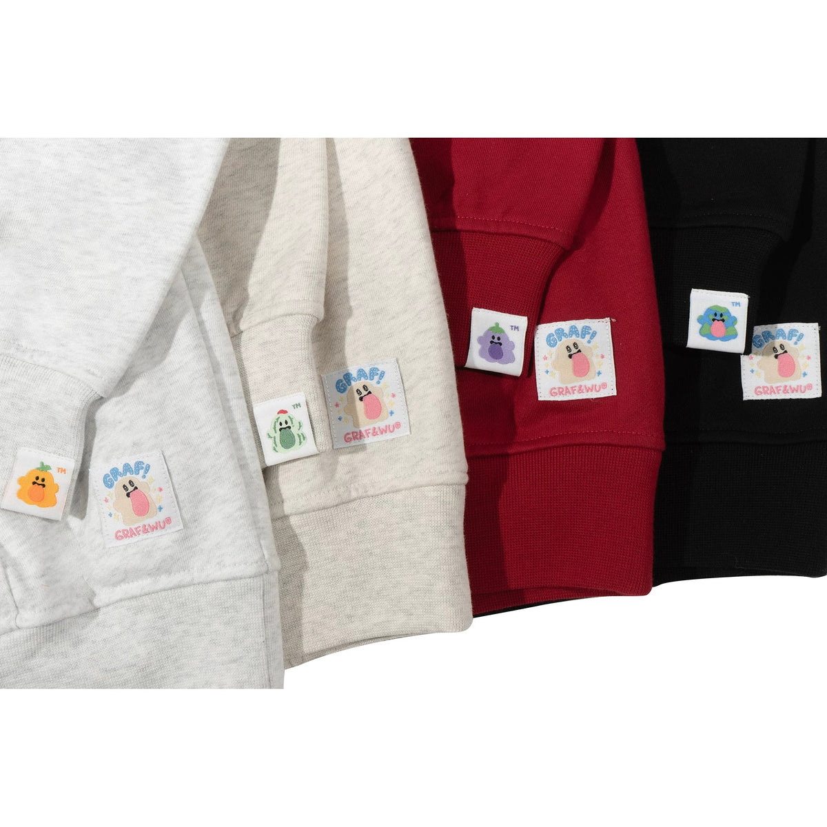 GRAF&WU Chinese Zodiac Cute Ghost Themed Embroidered Oversized Fleece Hoodie