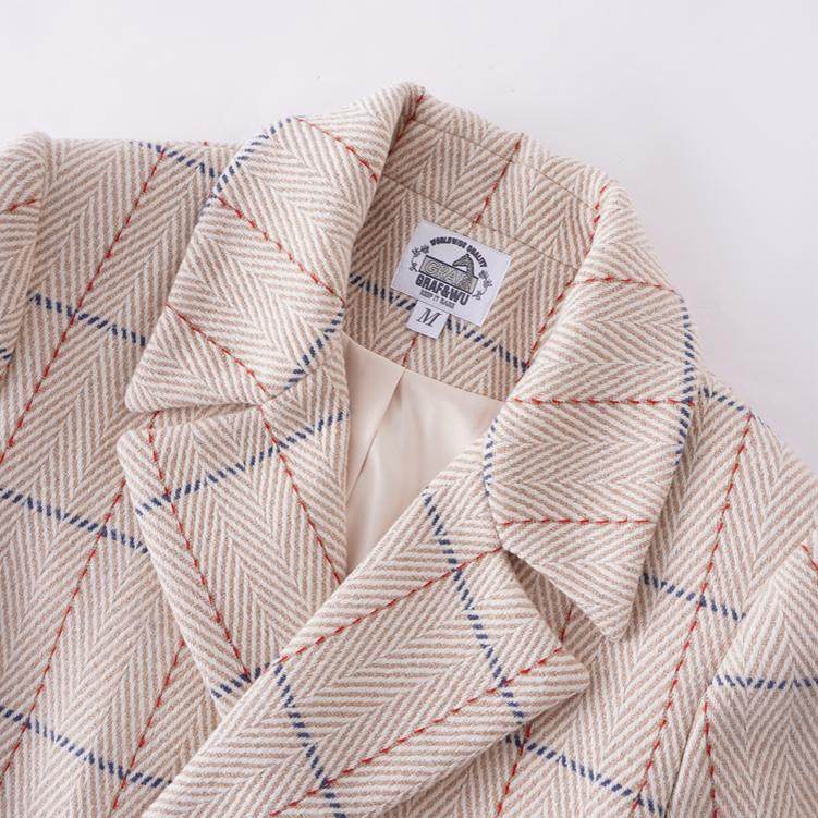 GRAF&WU Beige Plaid Limited Edition Embroidered 100% Wool OverCoat