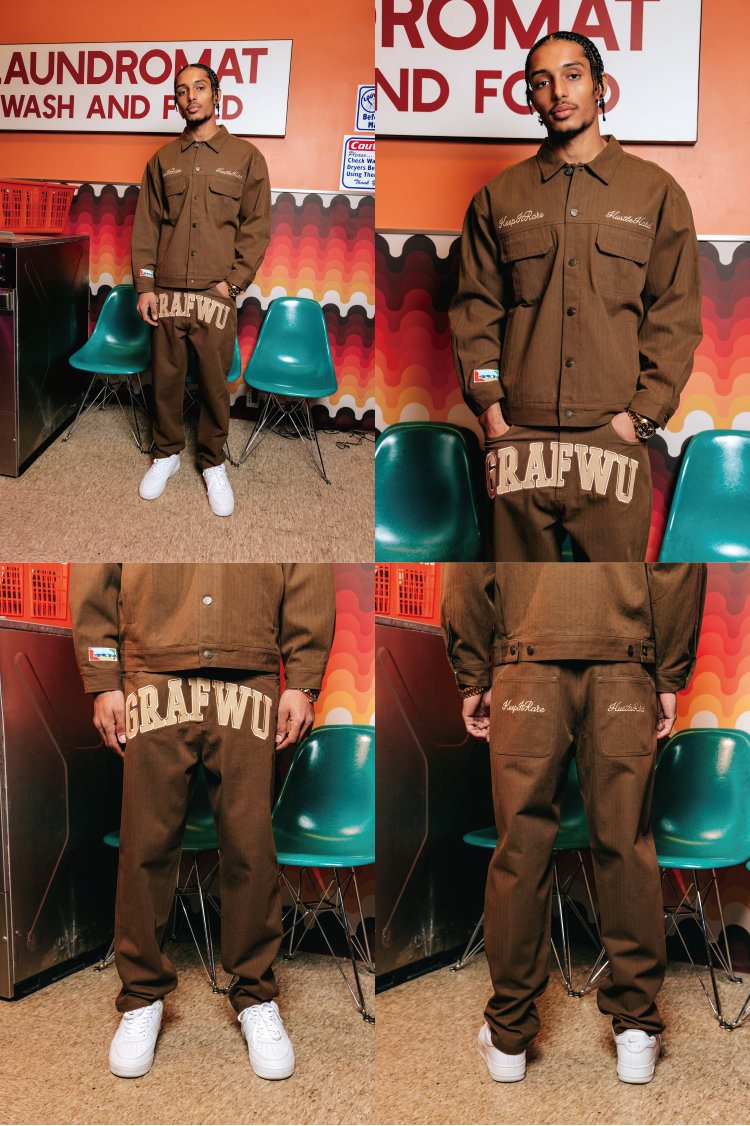 GRAF&WU Vintage Leather-Lettered Brass Buckles Cargo Pants