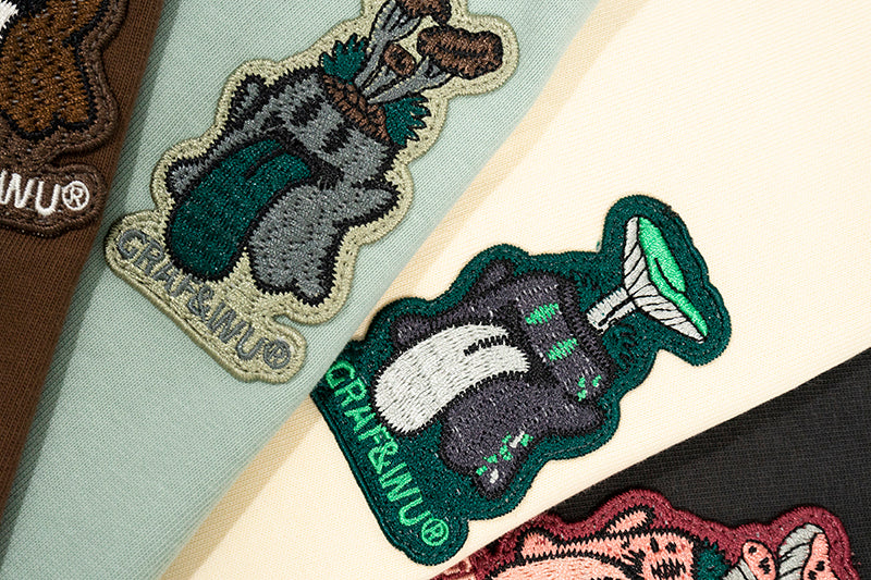 GRAF&WU Mushroom BooGhost 2.0 Embroidered Raglan Long Sleeve Tee