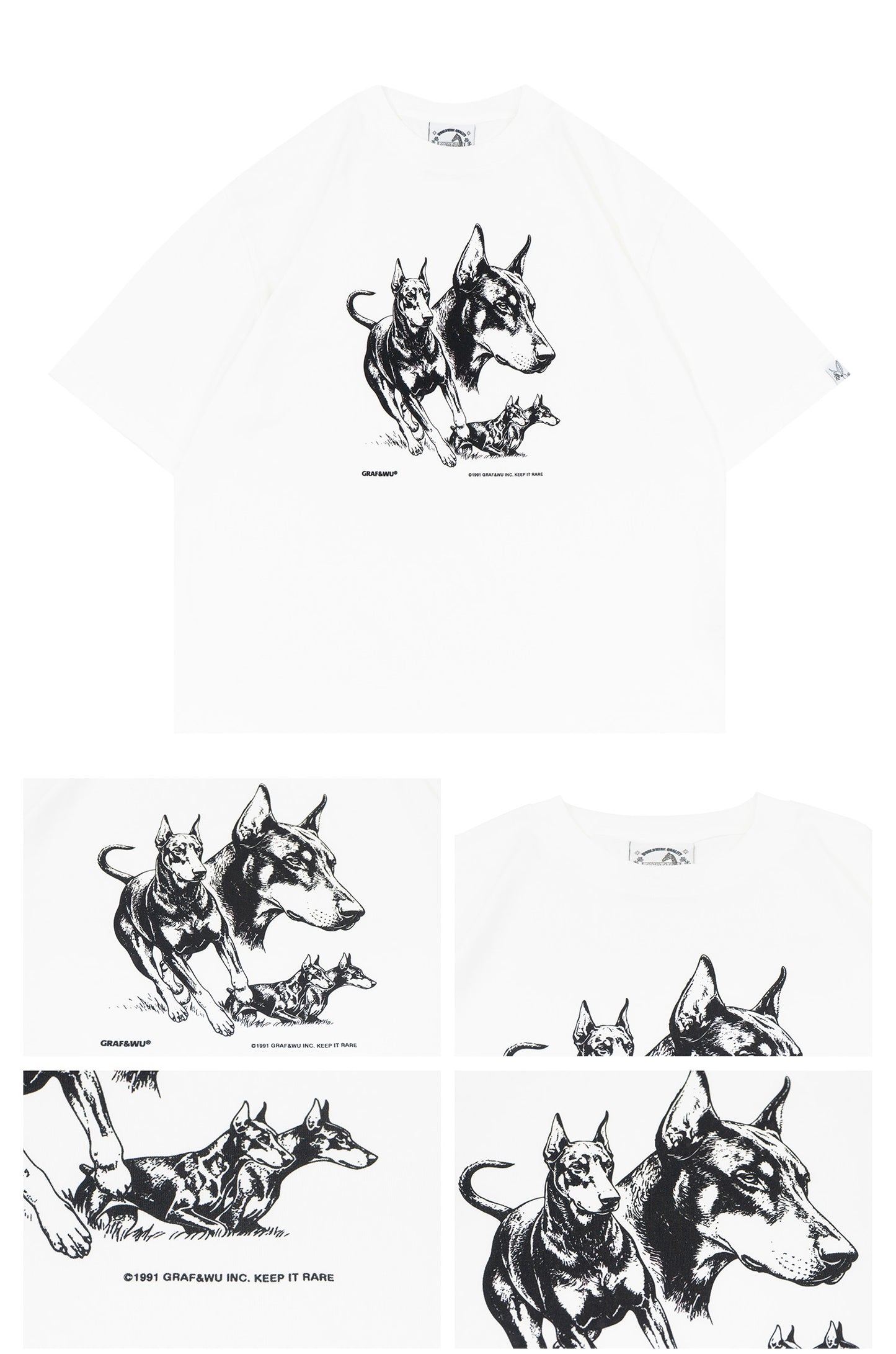 GRAF&WU Vintage Farm Doberman Sketch Boxy Fit T-shirt