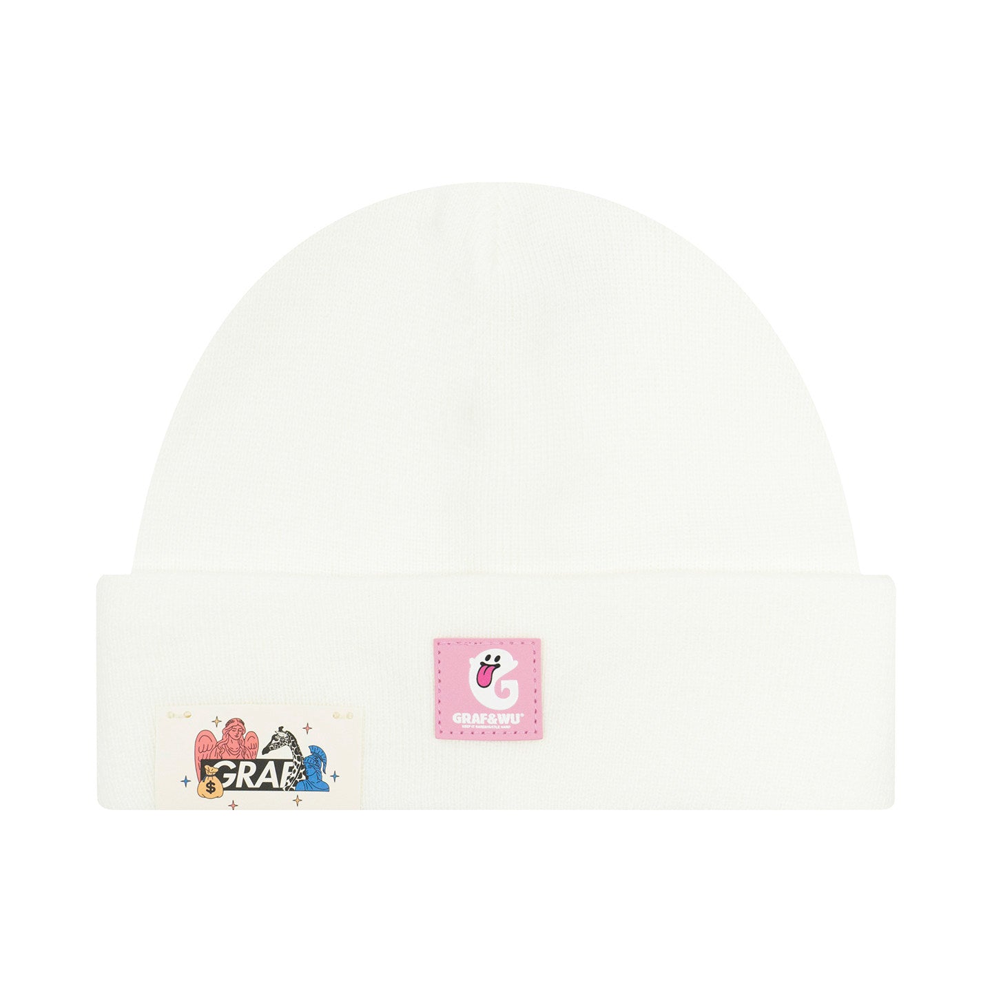 GRAF&WU Cute Ghost G Letter Leather Label Knitted Beanie