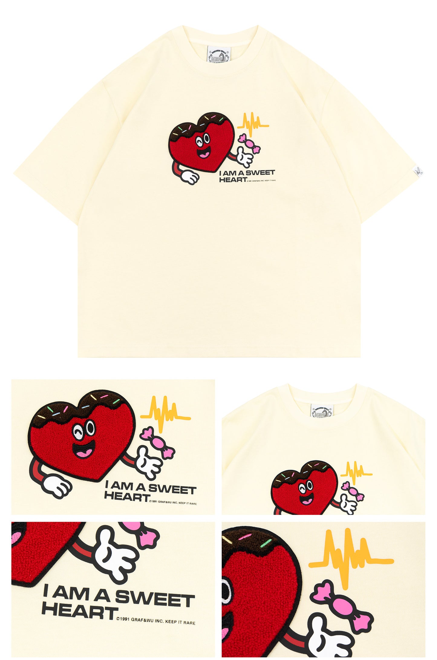 GRAF&WU Sweetheart Plush Heart-shaped Design Boxy Fit T-shirt