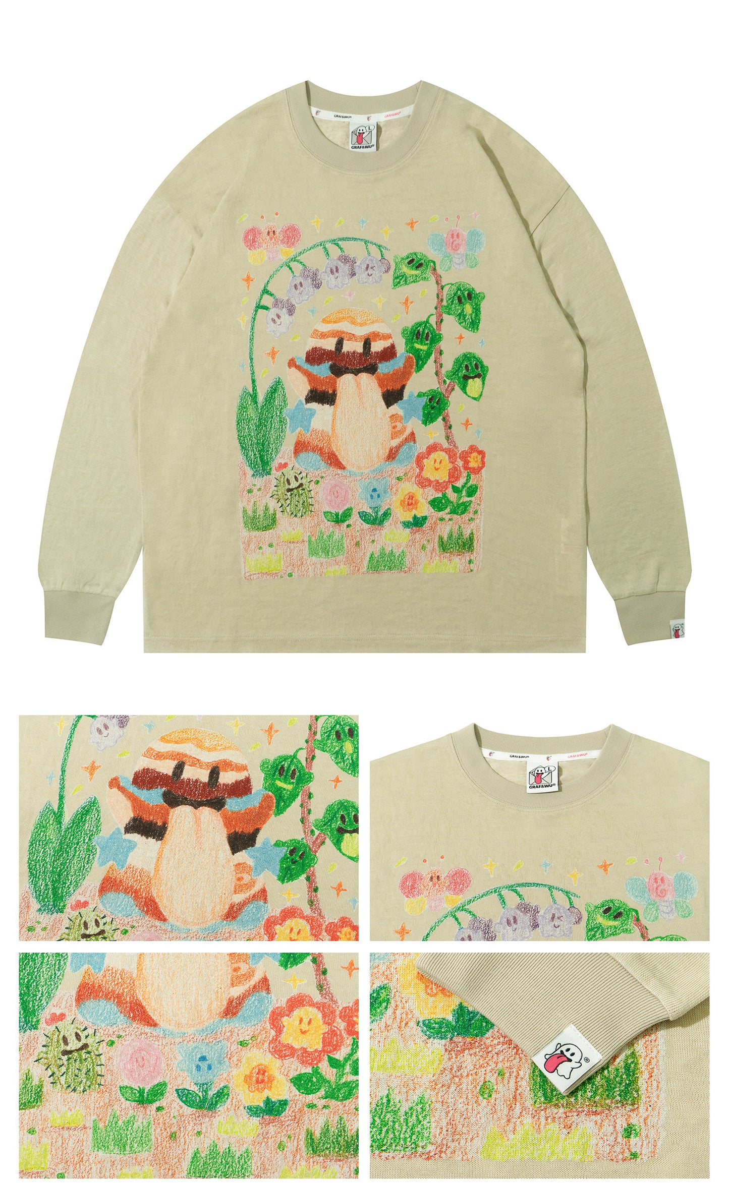 GRAF&WU Tencel Thin Long-Sleeve Cute Ghost Planet Art Shirt