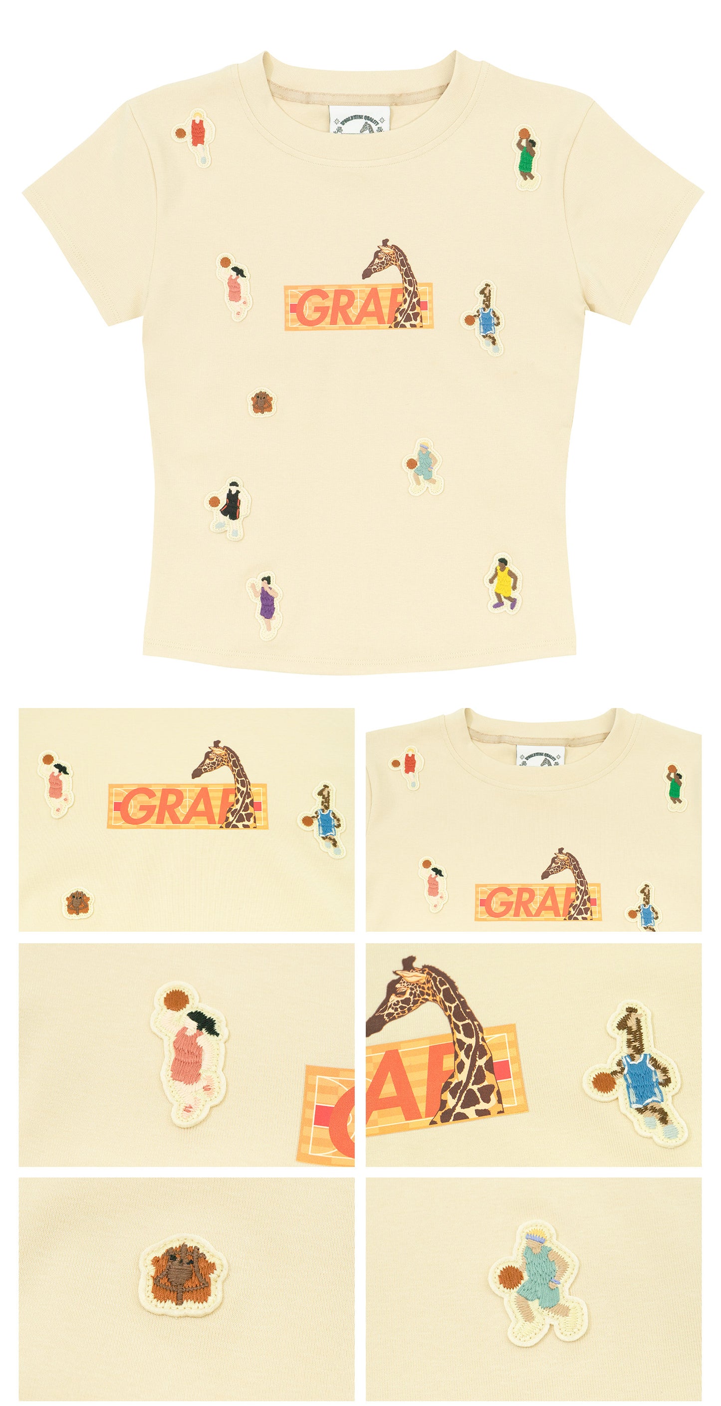 GRAF&WU Y2K Sports Giraffe Mini Embroidered Hot Girls T-Shirt