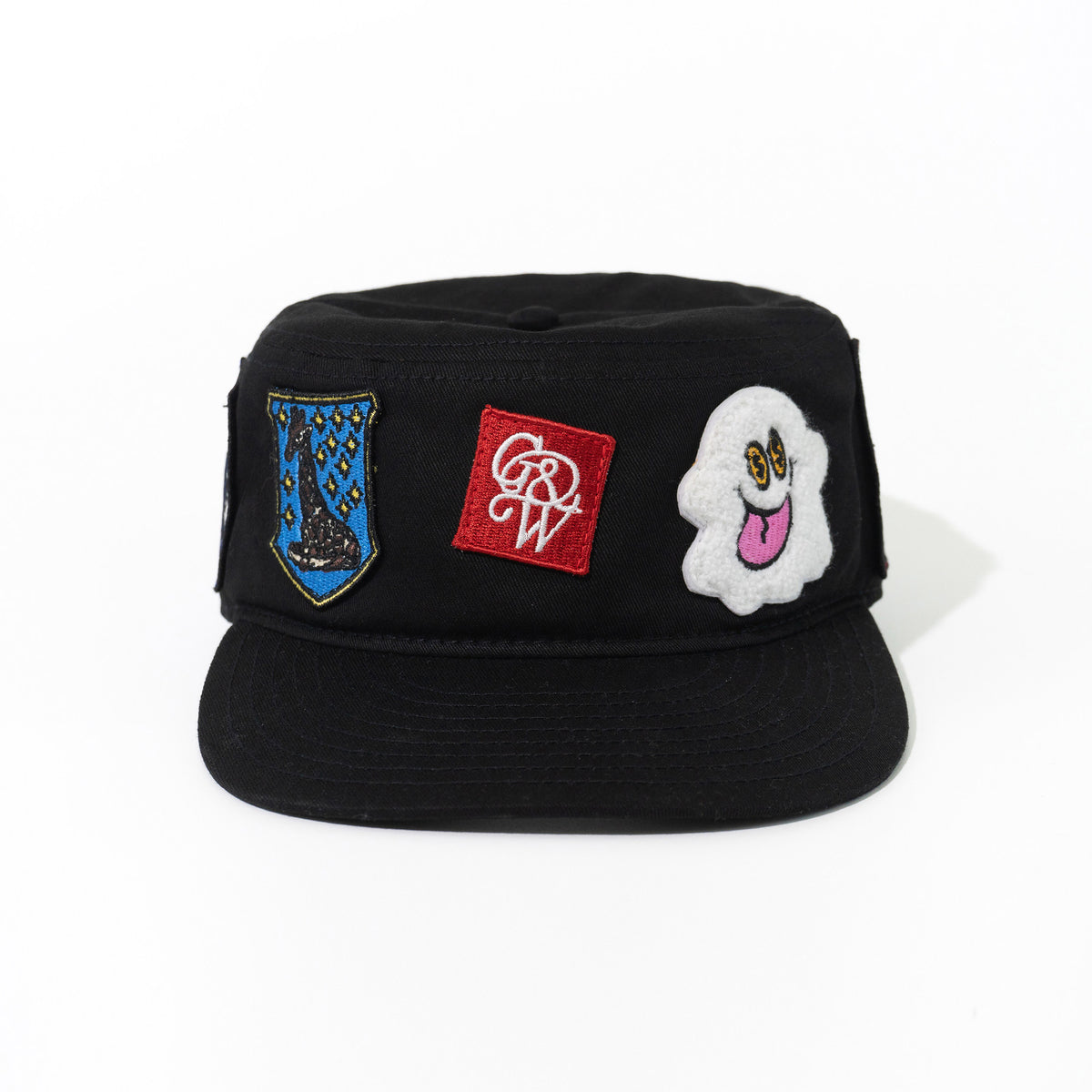 GRAF&WU Cute Patchwork Embroidered Ghost Street Flat Top Camp Cap