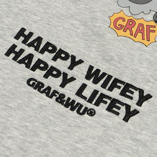 GRAF&WU Happy Wifey Lifey Hoodie | Grey Cartoon Graphic Streetwear