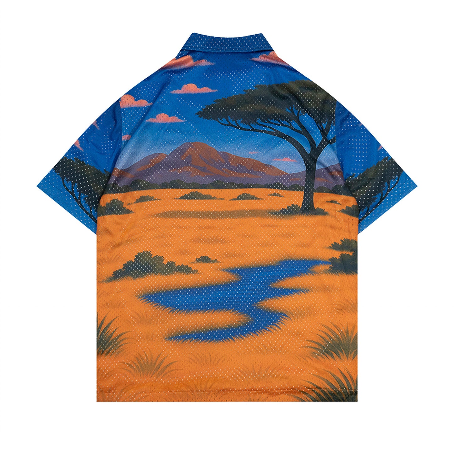 GRAF&WU African Scenery Giraffe Cheetah Retro Double Mesh T-shirt