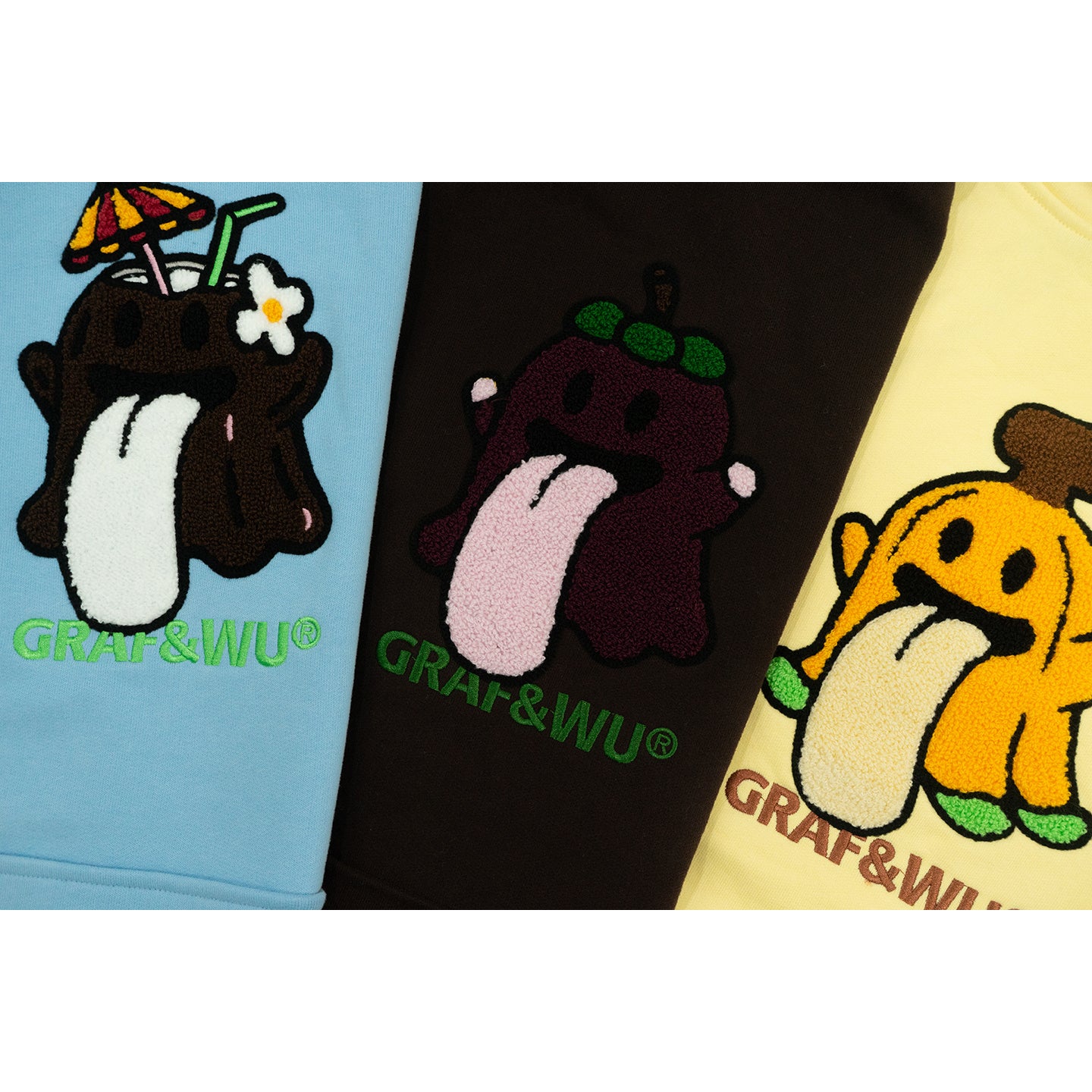 GRAF&WU Fruit Cute Ghost Towel Embroidery Fleece Hoodie