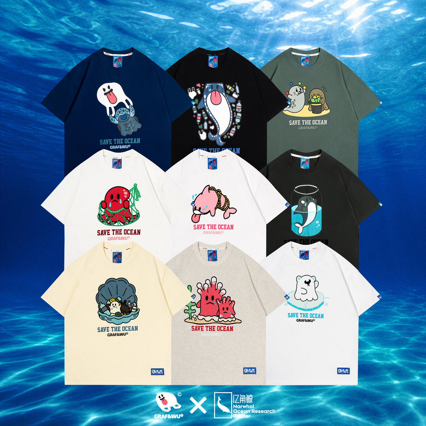 GRAF&WU Protect Ocean Nature Themed Cute Ghost T-shirt