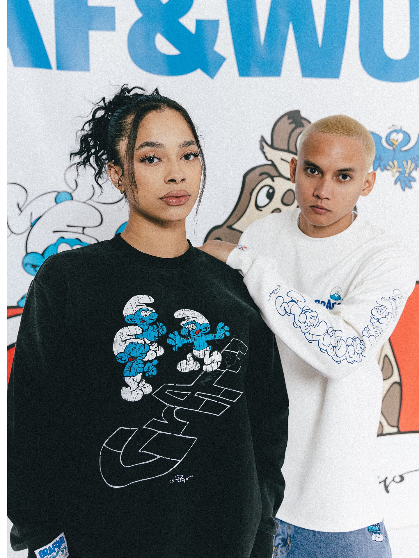 GRAF X SMURF Character Jenga Style Printed Cotton Long Sleeve Shirt