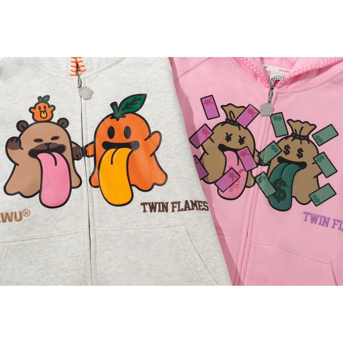 GRAF&WU Twin Flame Cute Ghost Stitching Loose Striped Couple's Sweatshirt Cardigan