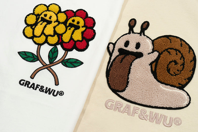 GRAFWU Nature Series Cute Ghost Bee, Flower, Snail, Elements Embroidered T-Shirt