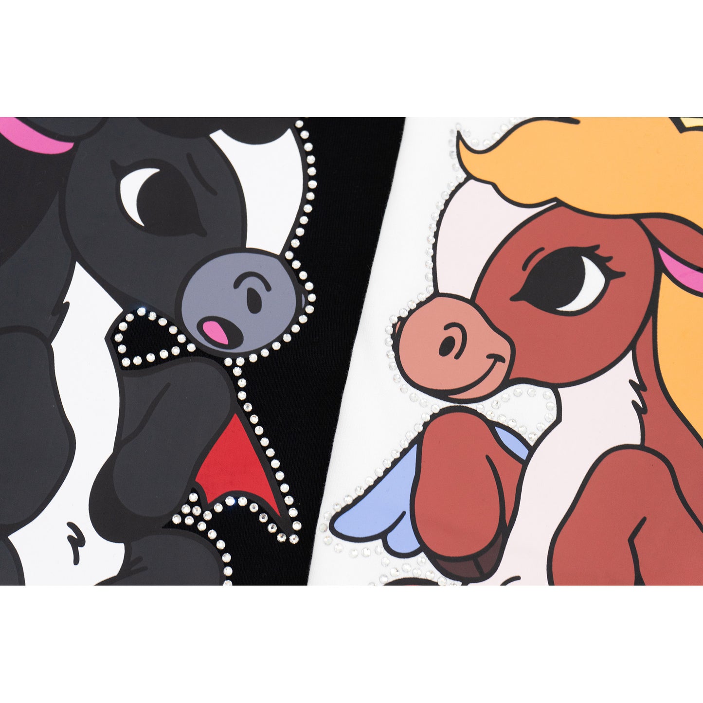 GRAF&WU Angel Devil Pony Twin Rhinestone Couple Street Loose T-shirt