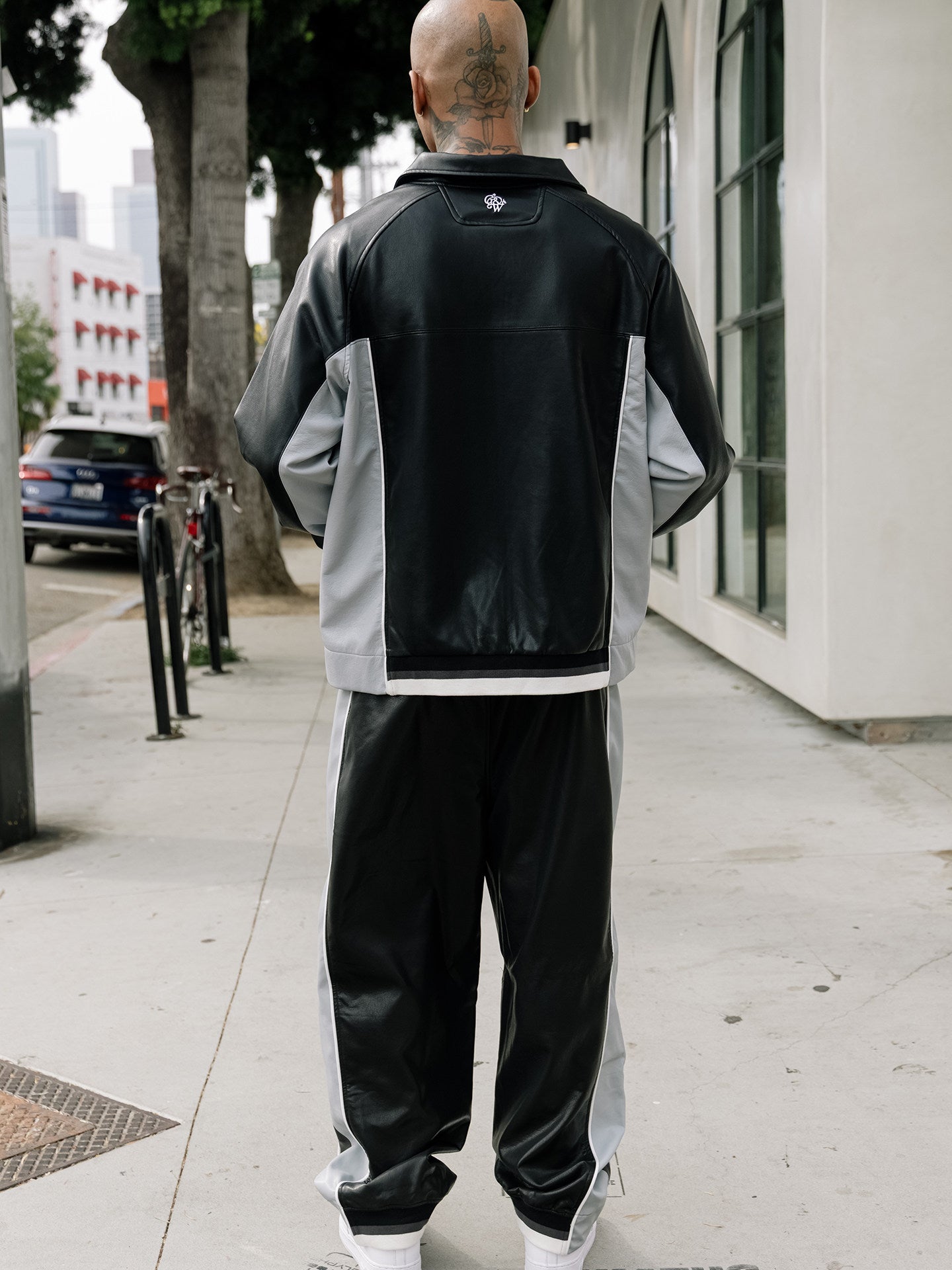 GRAF&WU Retro PU Leather Patchwork Black Warrior Sports Jacket