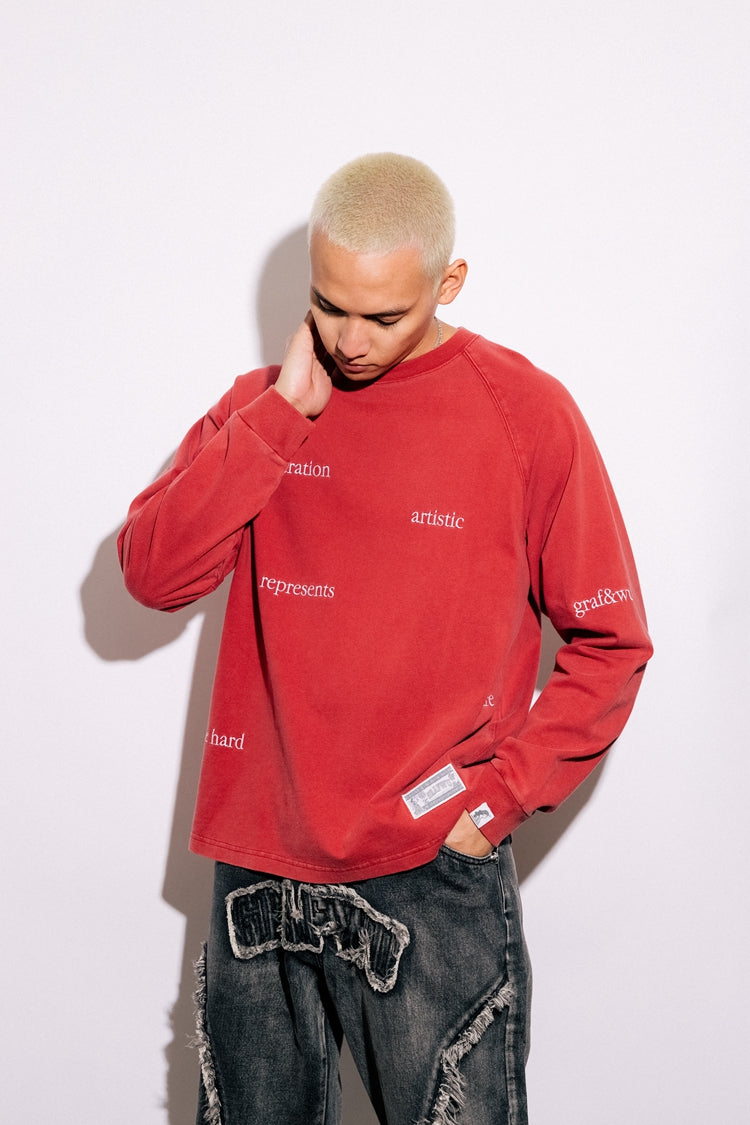 GRAF&WU Keep It Rare Hustle Hard Slogan Vintage Long-sleeve Shirt