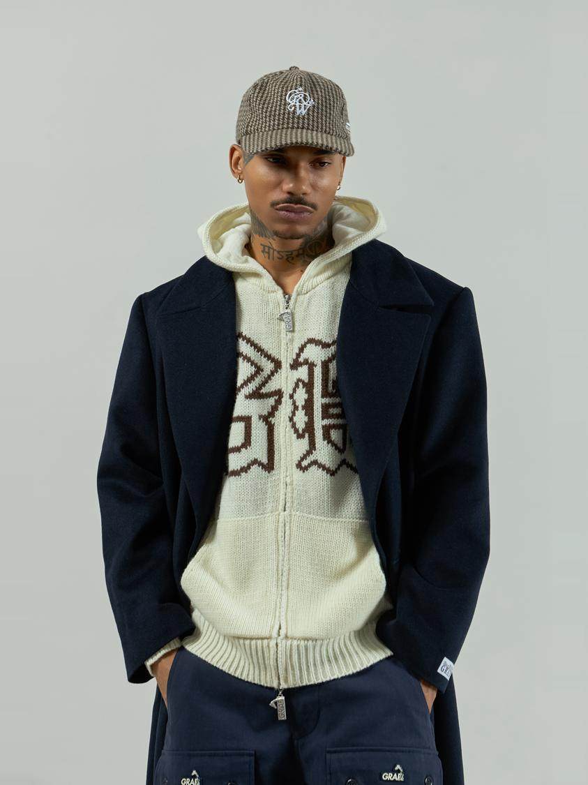 GRAF&WU Brand Logo Embroidered Overcoat Gang Style Wool Jacket
