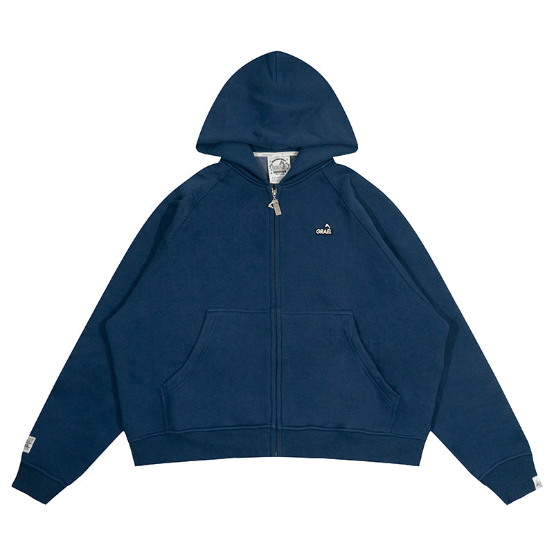 GRAF&WU Zip-up Hoodie Metal Deer Emblem Thick Fleece Cardigan