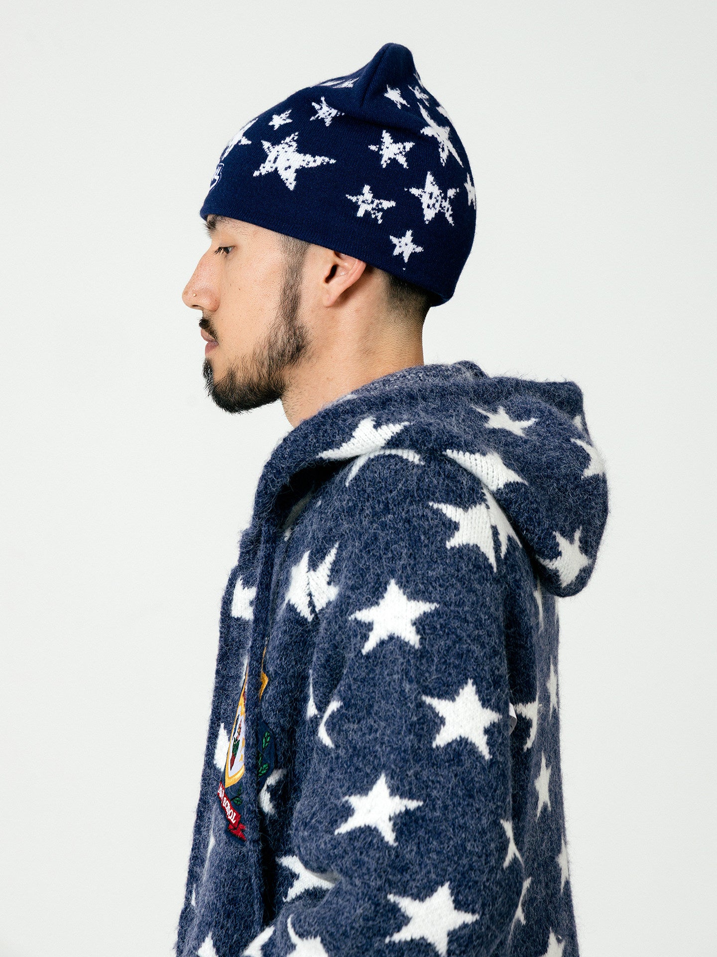 GRAF&WU Badge Star Graphic Mohair Cardigan Zipper Sweater