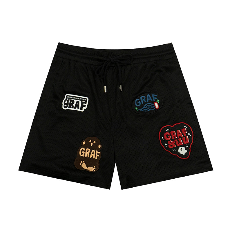 GRAF&WU Cute Emblem Double-Layer Mesh Vintage Shorts