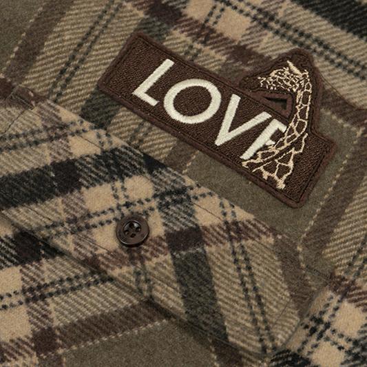 GRAF&WU Plaid 3 LOVE Heart Eembroidery Streetwear Brushed Shirt