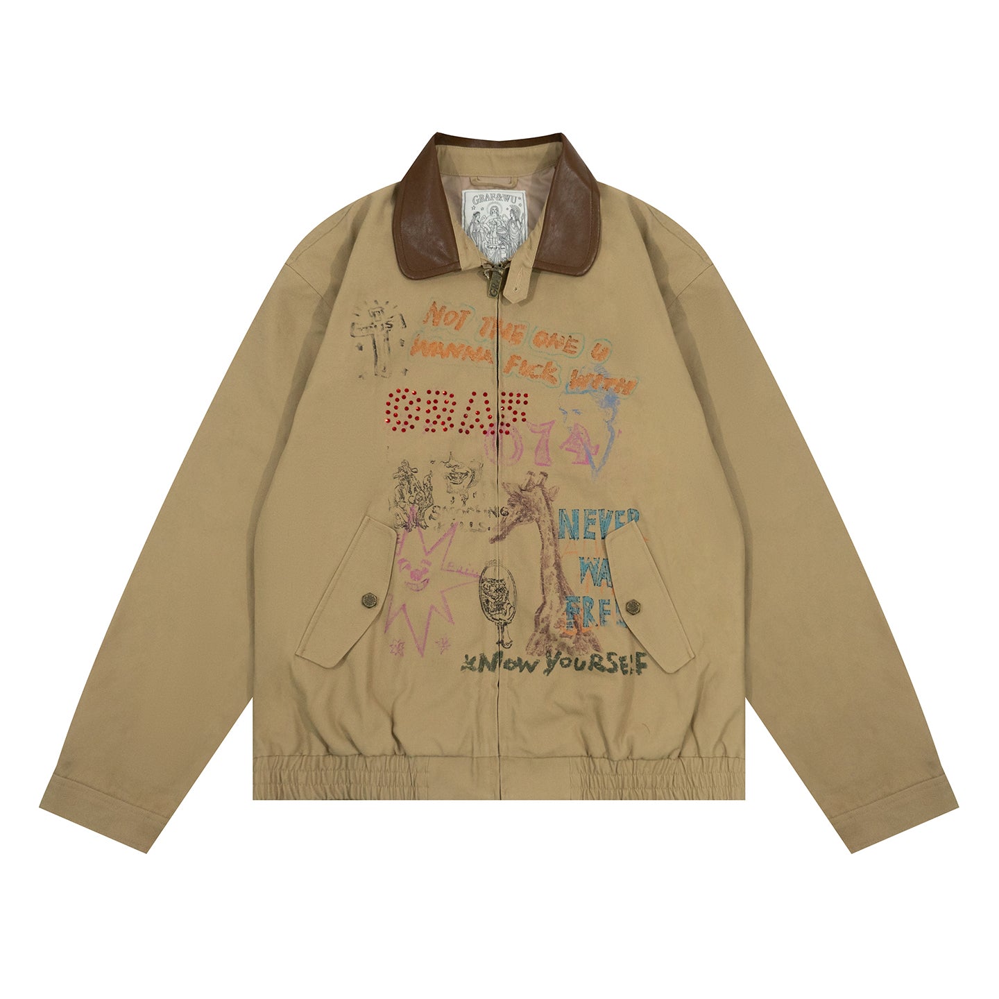 GRAF&WU Leather Collar Harrington Graffiti Vintage Jacket