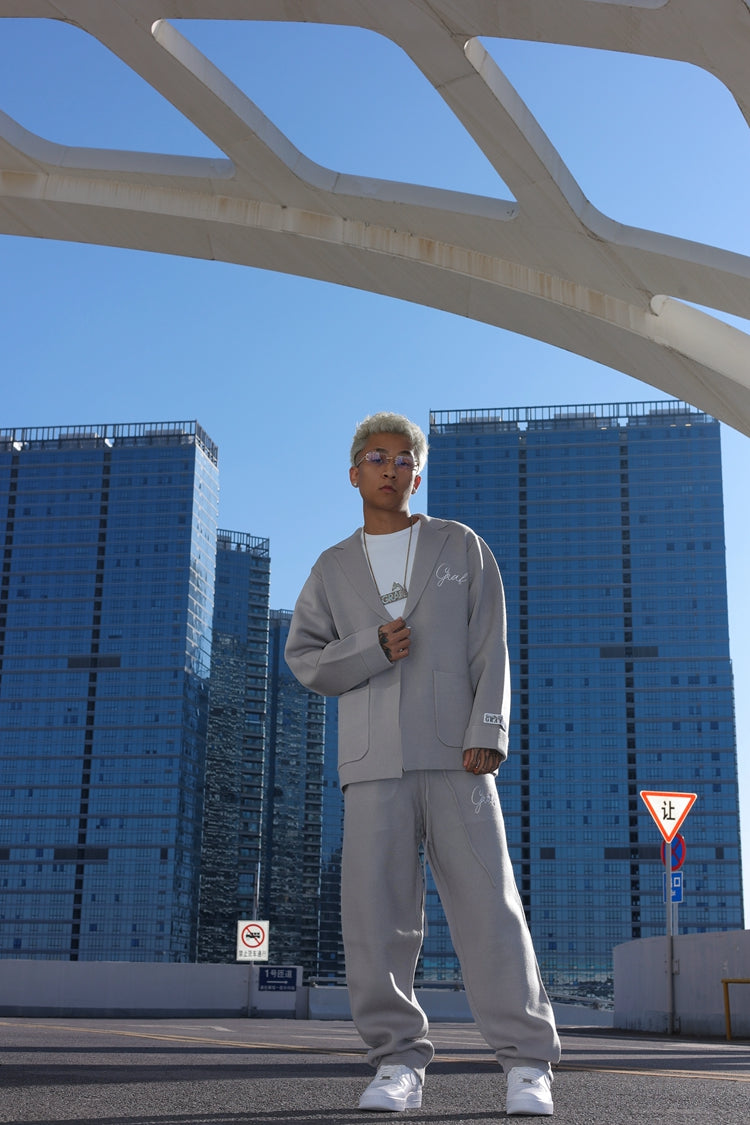 GRAF&WU Jacket Streetwear Brand Embroidered Knitted Suit Coat