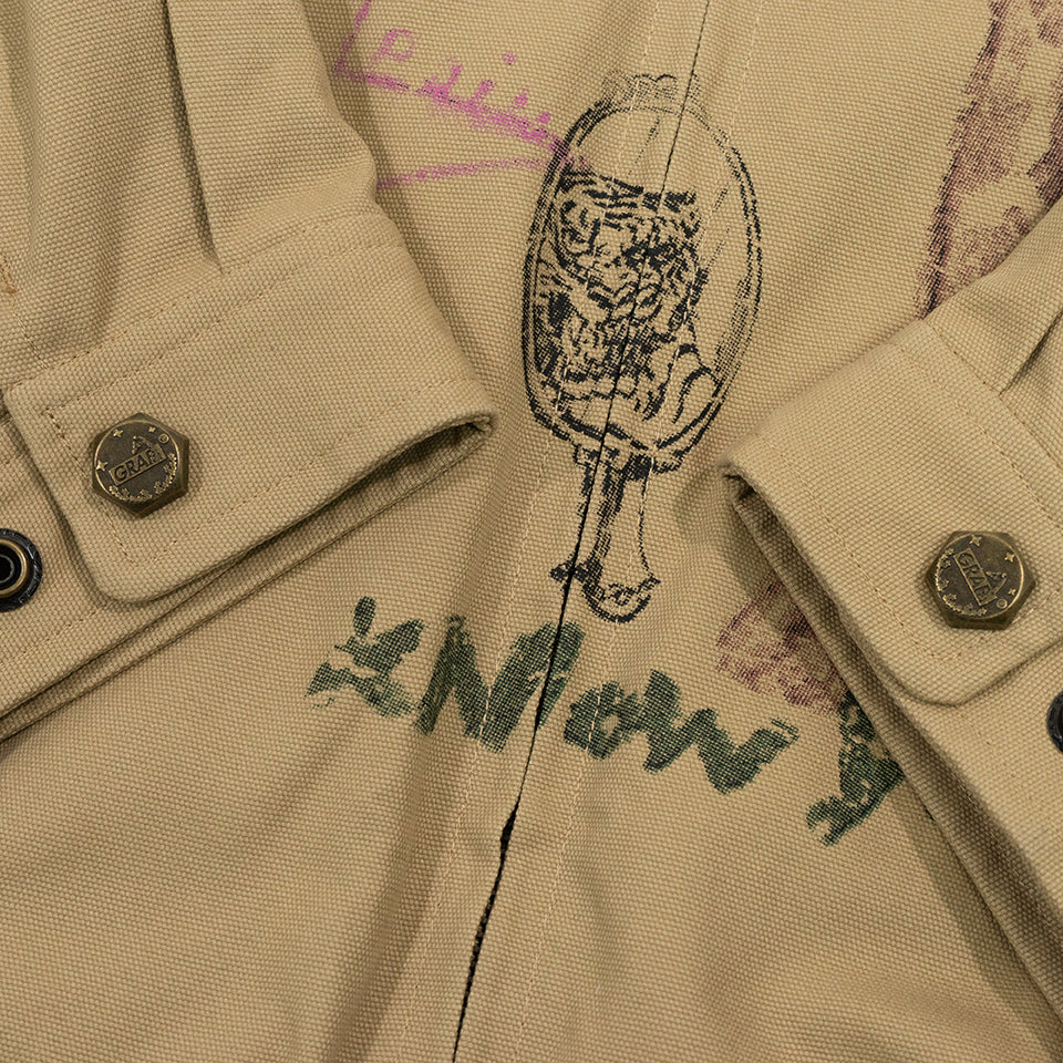 GRAF&WU Leather Collar Harrington Graffiti Vintage Jacket