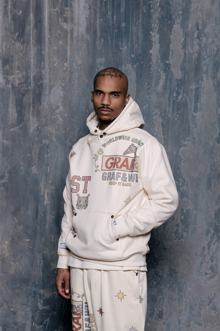 GRAF&WU Peace Dove Giraffe Flower Brass Button Fleece Hoodie