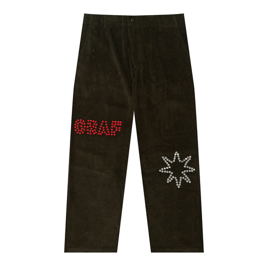 GRAF&WU Fashion Studded Design Corduroy Loose Pants