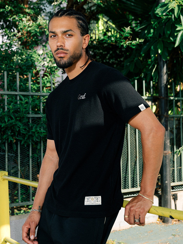 GRAF&WU Brand Letter Embroidered Graphic Tee Unisex Oversized Streetwear