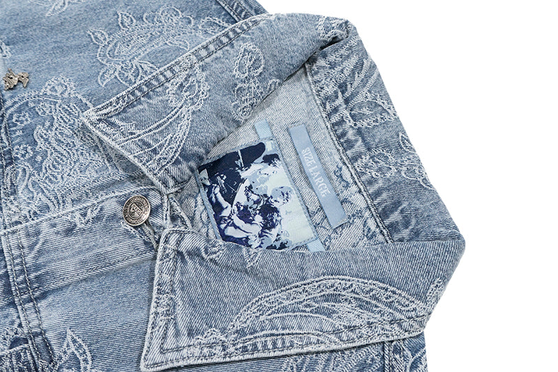 GRAFWU Jacquard Craft Pattern Design Denim Sleeveless