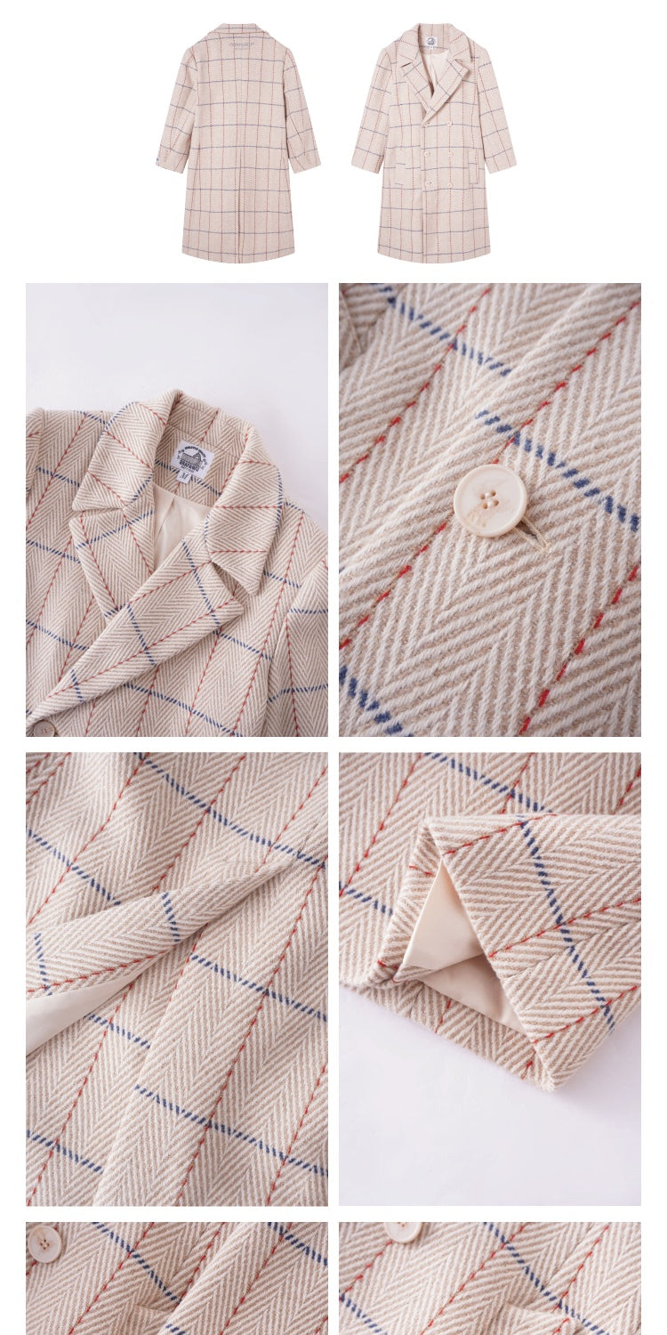 GRAF&WU Beige Plaid Limited Edition Embroidered 100% Wool OverCoat