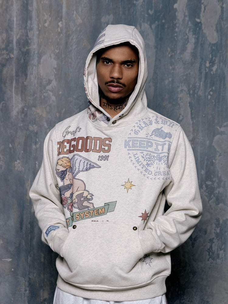 GRAF&WU AK47 Angel Goddess Blessing Floral Fleece Hoodie